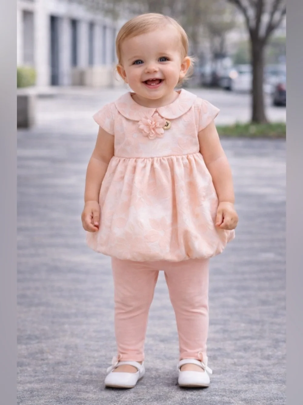 Pippa & Julie Peach Floral Bubble Tunic Legging Set NWT Size 12M